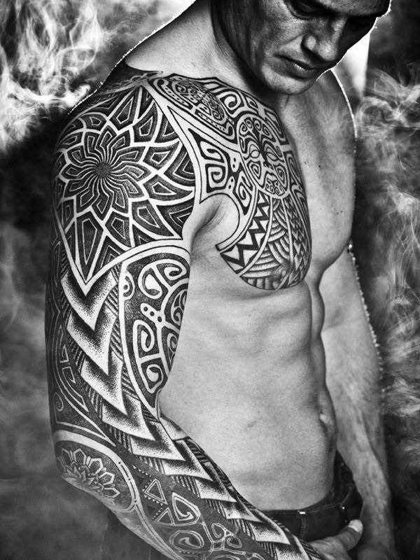 full sleeve tattoo tribal style