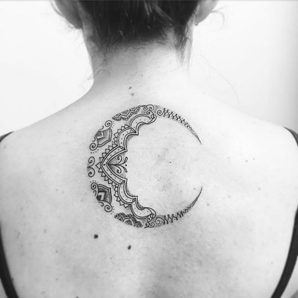mandala moon tattoo on back