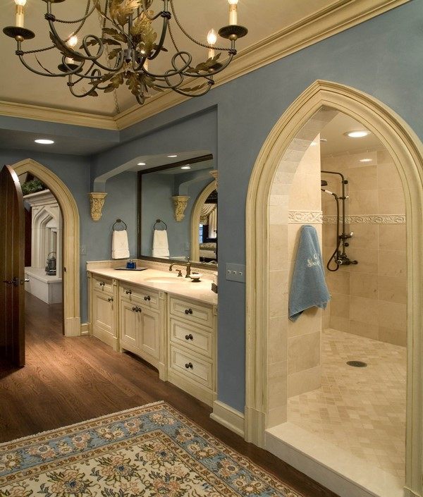 master bathroom walk in shower design arched doors