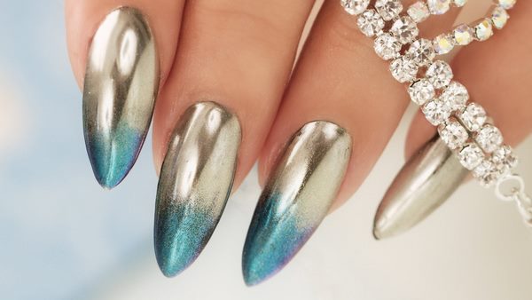 mirror nails with ombre effect