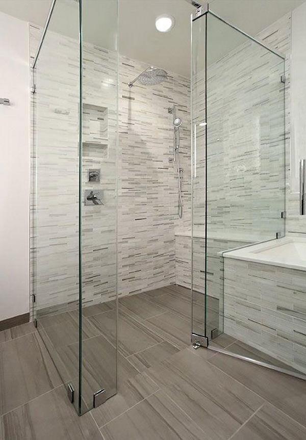 modern bathroom curbless shower glass walls