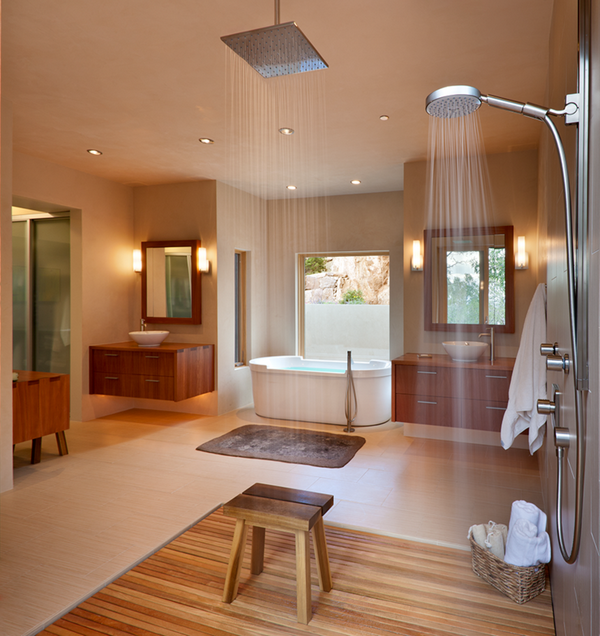 modern bathroom designs doorless shower freestanding tub