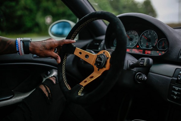modern car interior steering wheel