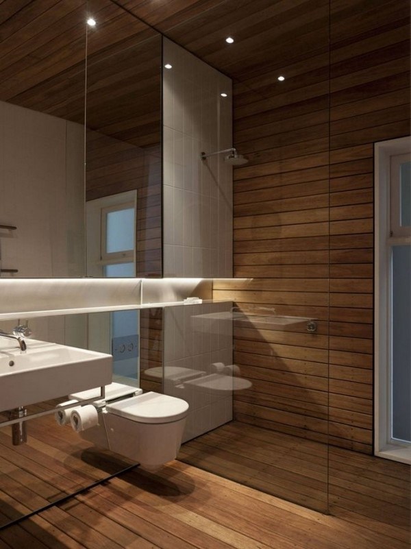 modern stylish bathroom with walk in shower and glass screen