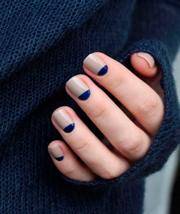 nude nails ideas with blue half moons
