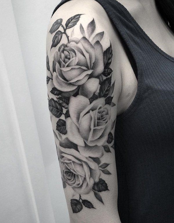 sleeve flower tattoo roses and leaves