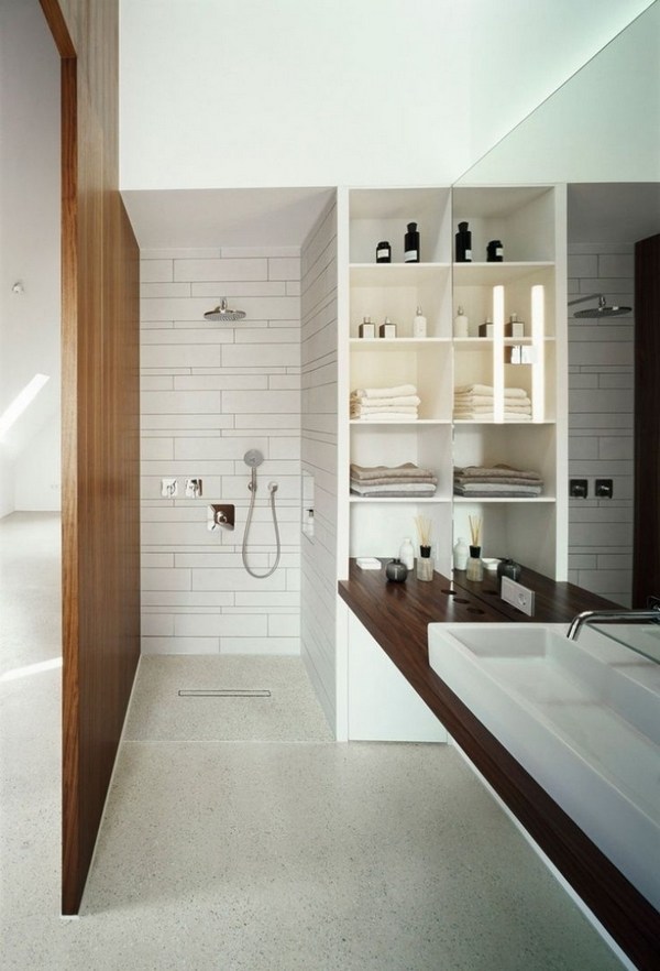 small bathroom design doorless walk in shower floating sink