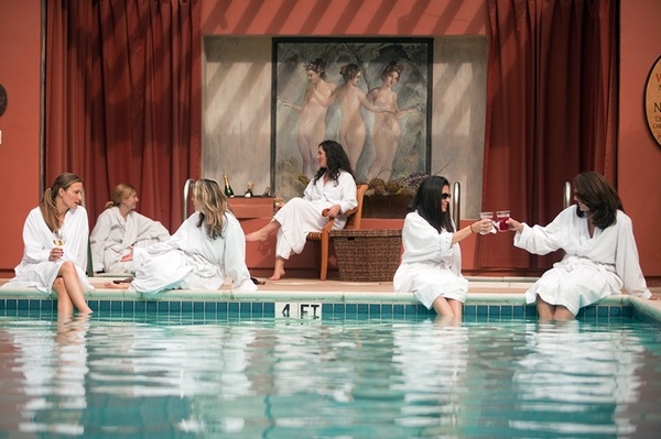 spa themed bachelorette party swimming pool