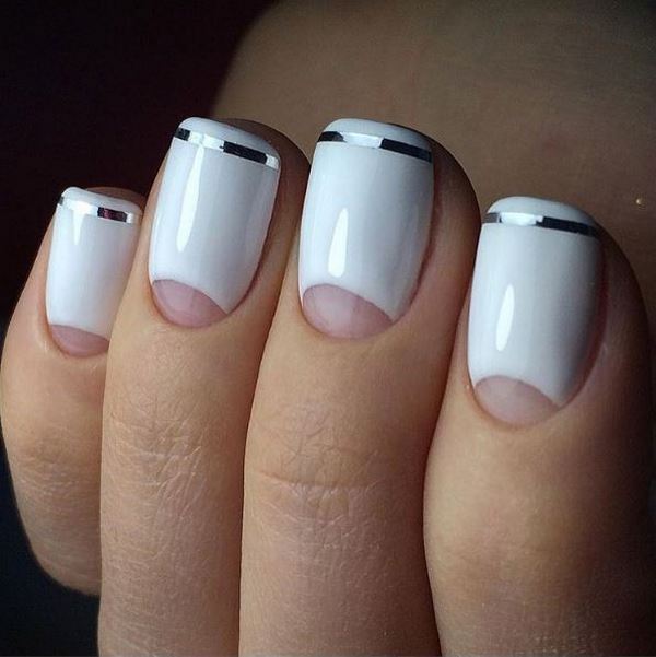white manicure with silver stripe summer nails ideas