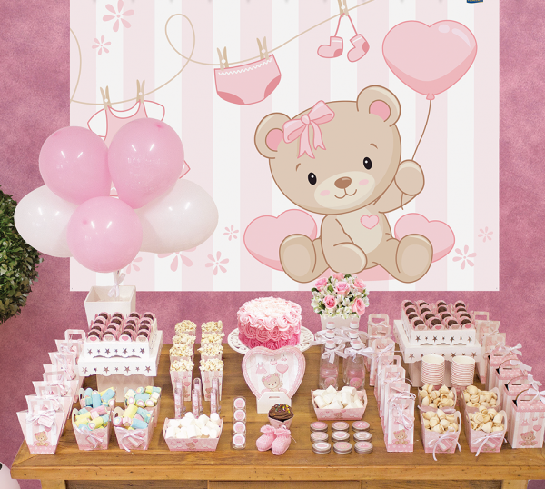 Baby girl shower decorating ideas menu buffet table teddy bear