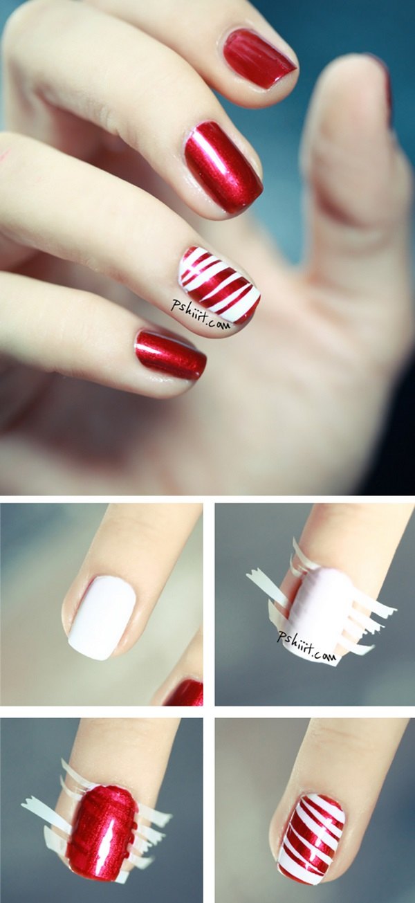 Christmas nail design candy cane peppermint nails step by step