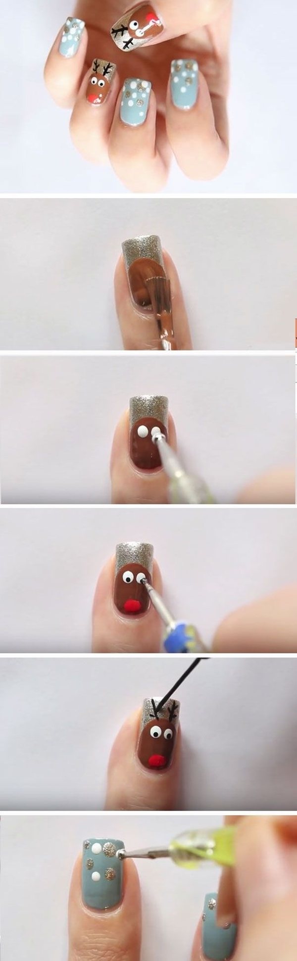 Easy DIY christmas nail art designs rudolf reindeer