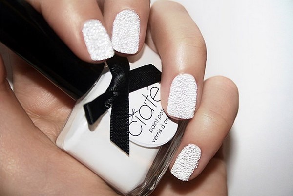 Textured white nails wedding manicure ideas