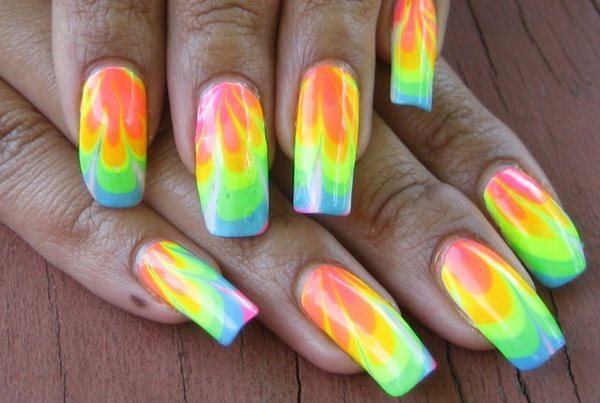 Water marble nail designs DIY neon manicure ideas