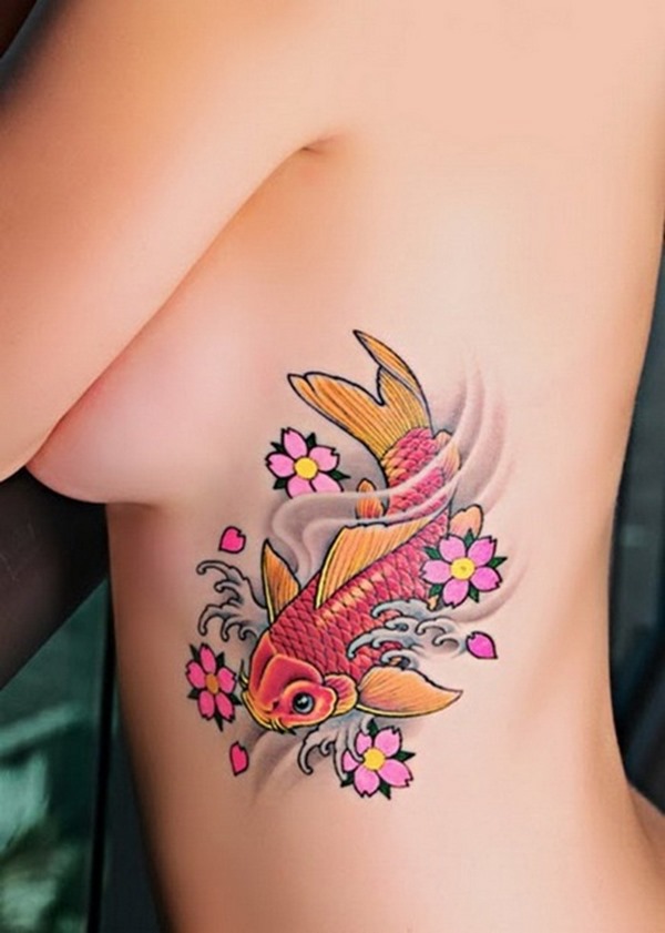 Women tattoos cherry blossom and koi fish Japanese tattoos