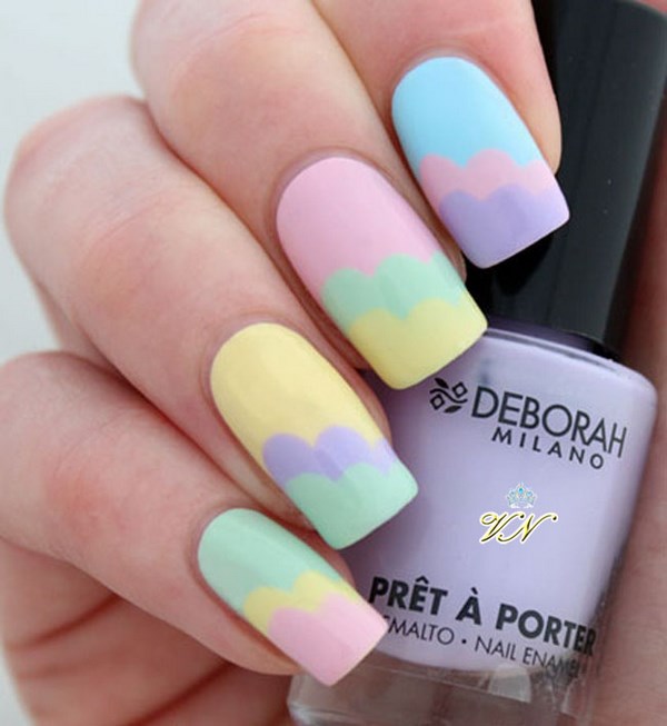 amazing rainbow nail art in pastel colors