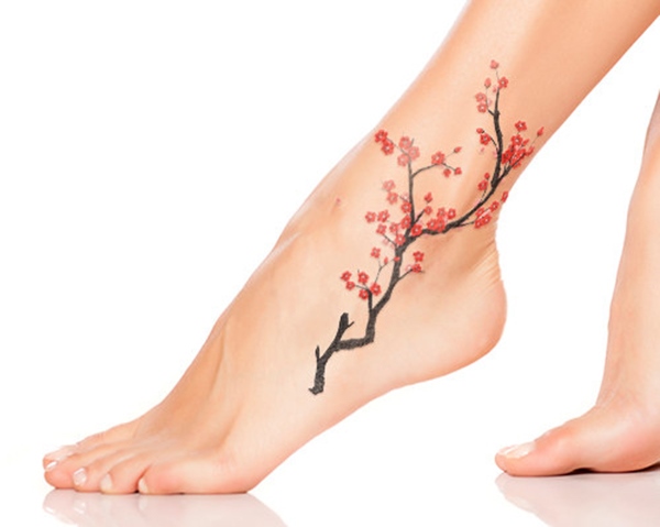 ankle tatttoo cherry blossom womens ideas