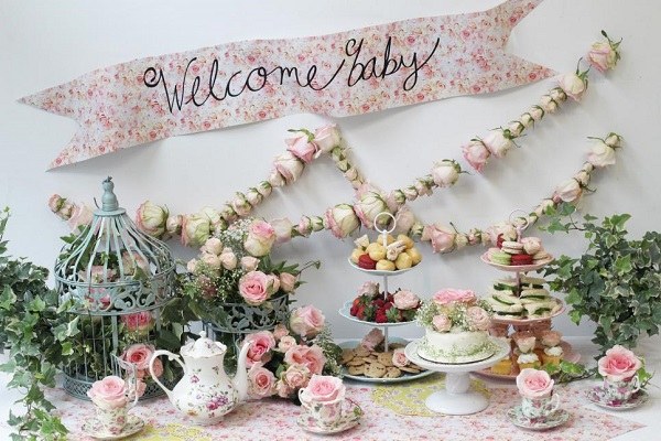 baby shower tea party ideas table decoration wall banner
