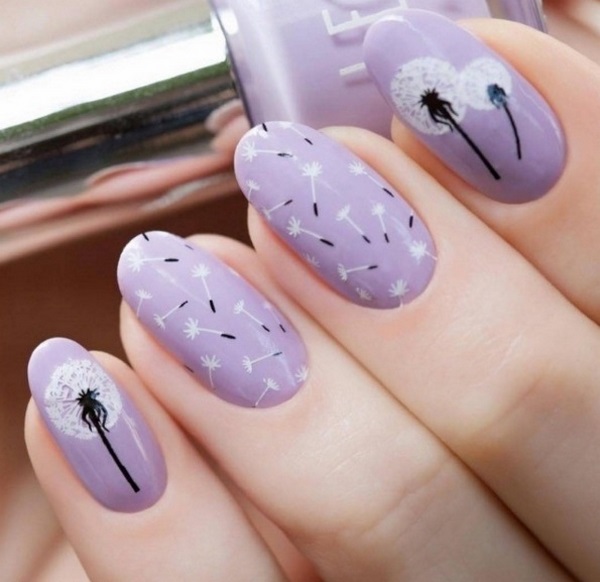 beautiful pastel manicure lavender color dandelions