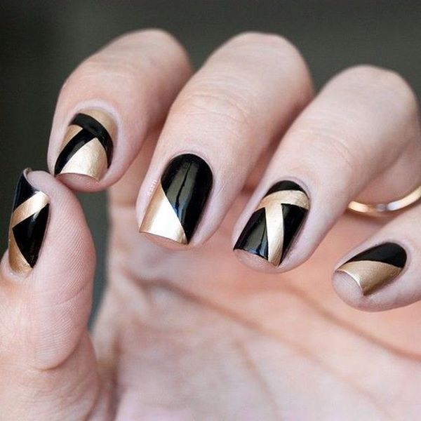 black and gold manicure design ideas