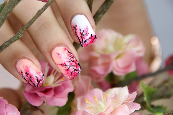 cherry blossom nail art ideas pink background