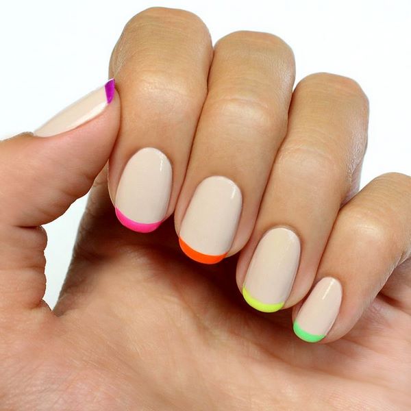 classic french manicure neon tips nail art