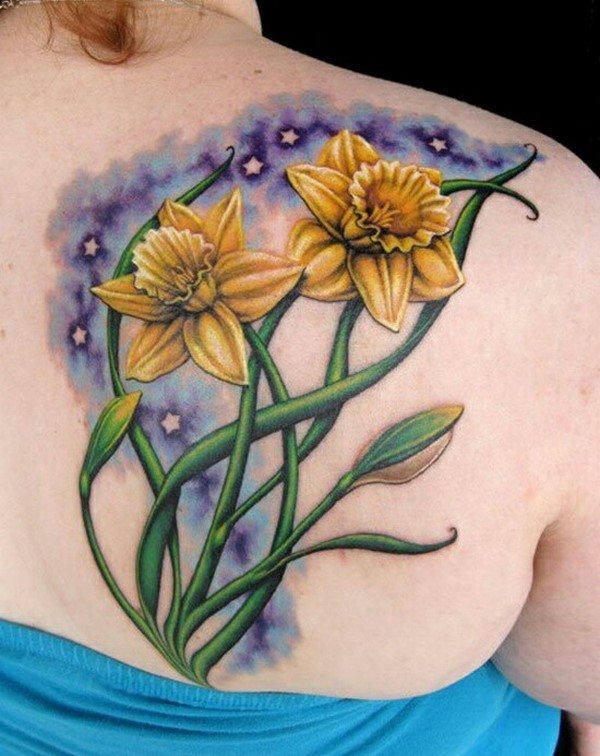 daffodils tattoo shoulder back flower tattoo ideas. daffodils tattoo on sho...