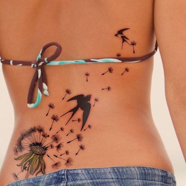 dandelion tattoo with birds flower tattoo designs