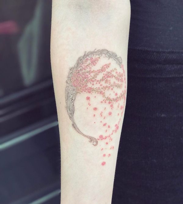 delicate sakura tattoo design idea on forearm