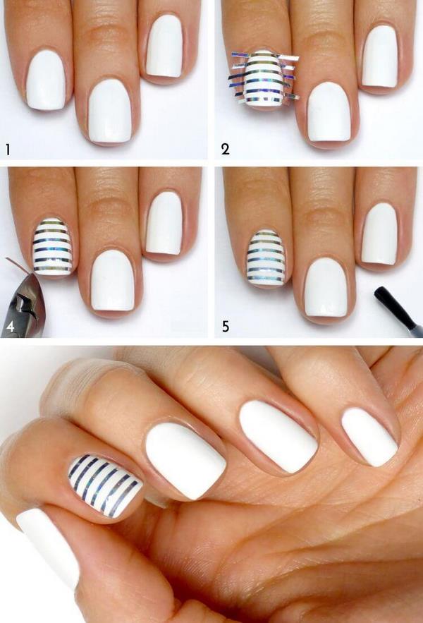 easy DIY white nails decoration ideas tutorial