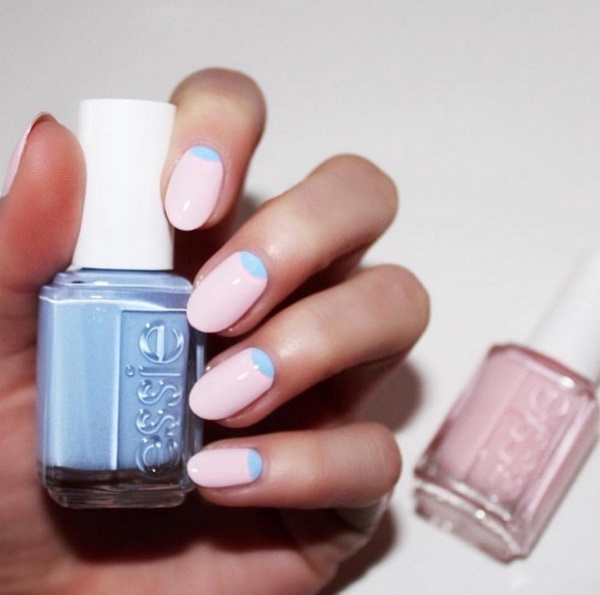 elegant moon nails in pastel pink and blue