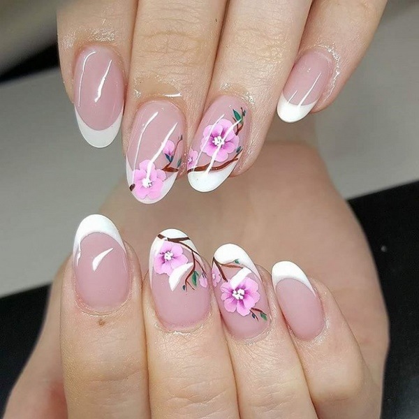 floral nails sakura ideas oval shaped elegant manicure
