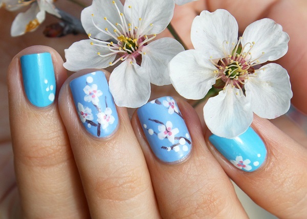 gorgeous sakura nails blue background