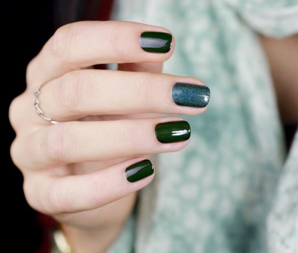 green nail polish glossy finish french nails ideas