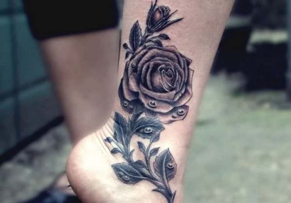 grey rose ankle tattoo designs for women
