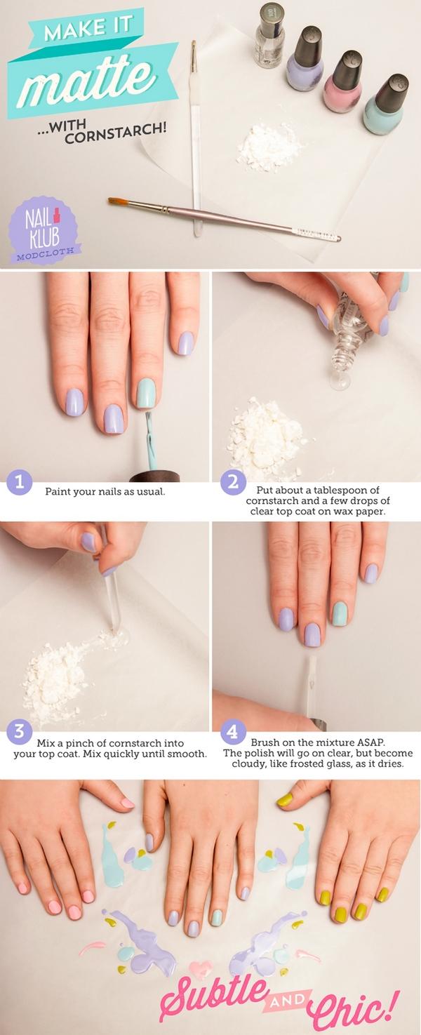 how to do matte nails with cornstarch step by step