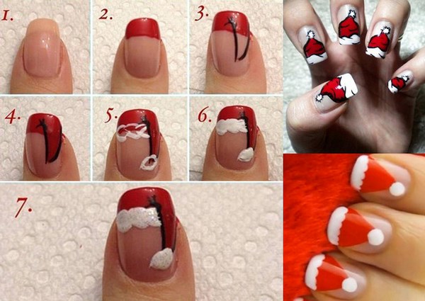 how to draw santas hat on nails