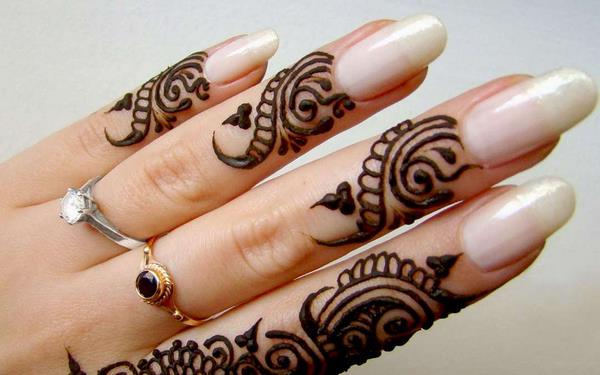 indian mehndi on hand and fingers