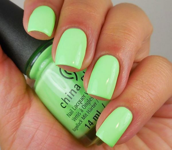 lime green nails one color manicure ideas