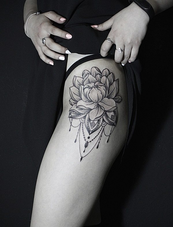lotus and mandala thigh tattoo beautiful designs for women