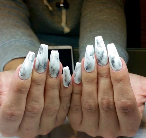 marble nails white black nail desings