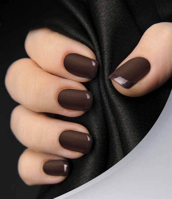 matte effect brown French manicure glossy tips