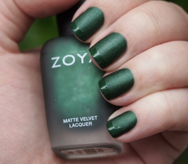 matte nail polish green French manicure glossy tips