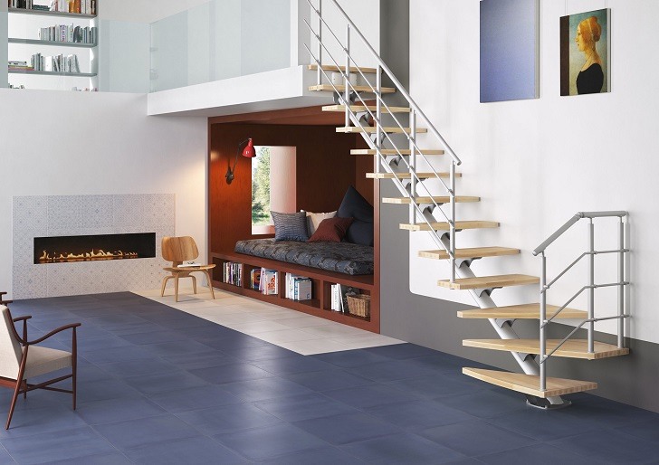 modern staircases wooden treads stainelss steel railings