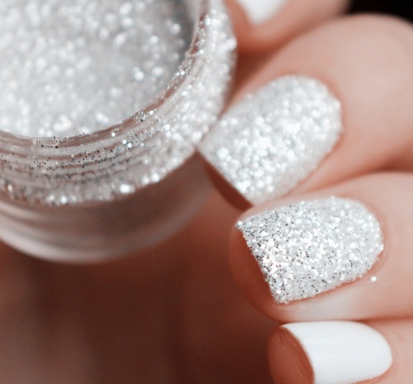 nail art ideas glitter powder silver nails