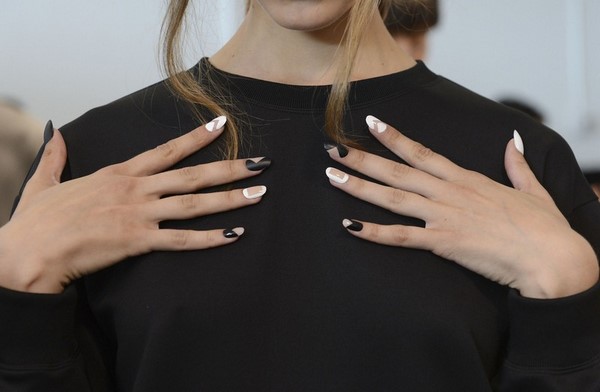 nail design black geometric pattern white accents