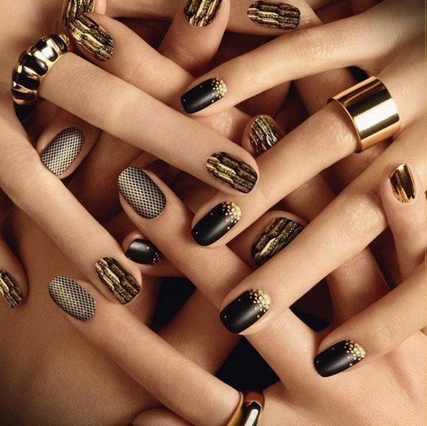 nail design ideas black and gold festive manicure