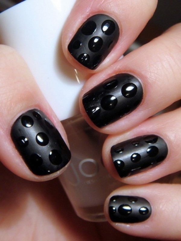 nail design ideas black manicure dots waterdrop effect