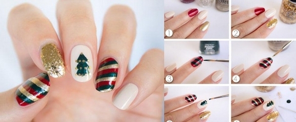 nail design ideas christmas eve gold dark green red