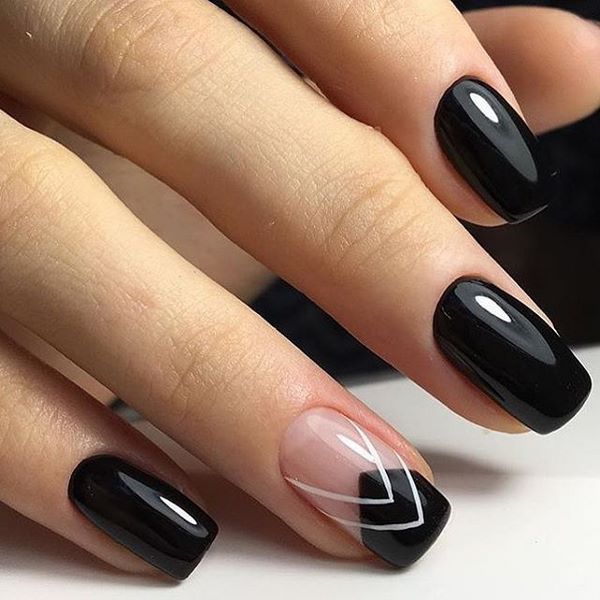 nail designs short black manicure geometric pattern accent